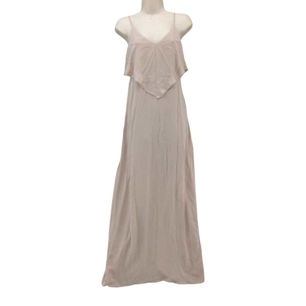 Pretty by Rory Maxi Dress Gown Beige Nude Sleeveless Back Slit Lined Size XS